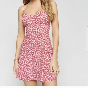 Reformation STACIA red And White Floral Mini Sundress 4
